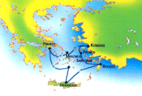 Aegean Classic cruise map-mediterranean cruise vacation- Monarch Classic Cruises