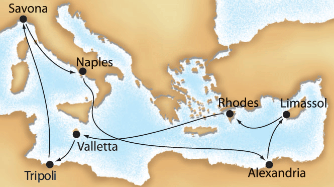 Ancient Wonders cruise map-mediterranean cruise vacation- Costa Cruises