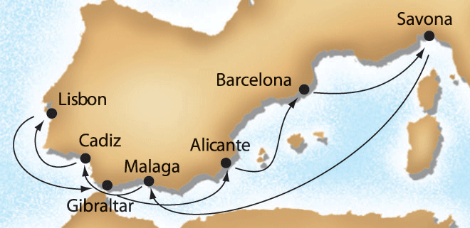 Iberia Splendour II cruise map-mediterranean cruise vacation- Costa Cruises