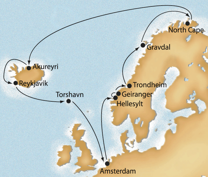 Iceland Norway Fjords cruise map-european cruise vacation- Costa Cruises
