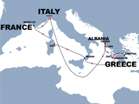 Italy - Greece cruise map-mediterranean cruise vacation- Louis Cruises