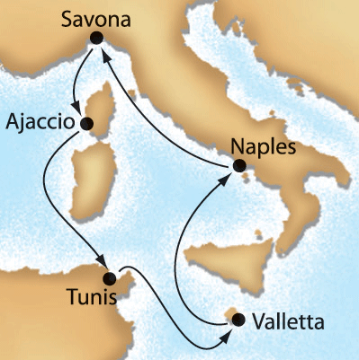 Mediterranean Odyssey cruise map-mediterranean cruise vacation- Costa Cruises