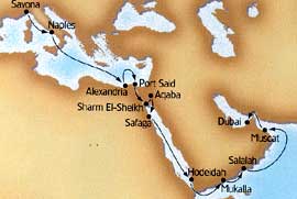Middle Eastern Odyssey i cruise map-mediterranean cruise vacation- Costa Cruises