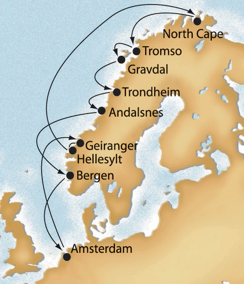 Midnight Sun cruise map-european cruise vacation- Costa Cruises