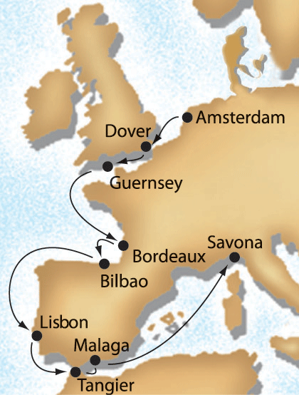 Round Iberia cruise map-european cruise vacation- Costa Cruises