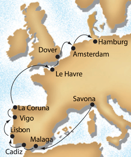 Round Iberia cruise map-european cruise vacation- Costa Cruises