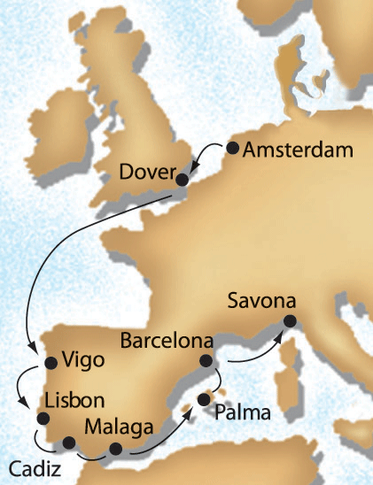 Round Iberia II cruise map-european cruise vacation- Costa Cruises