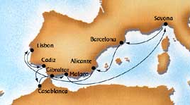 Spain Portugal cruise map-mediterranean cruise vacation- Costa Cruises