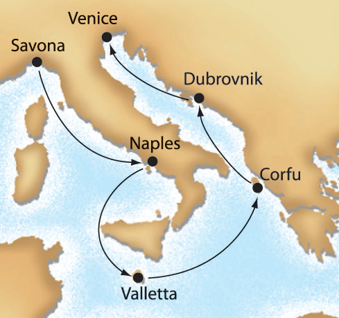 Spring Voyage cruise map-mediterranean cruise vacation- Costa Cruises