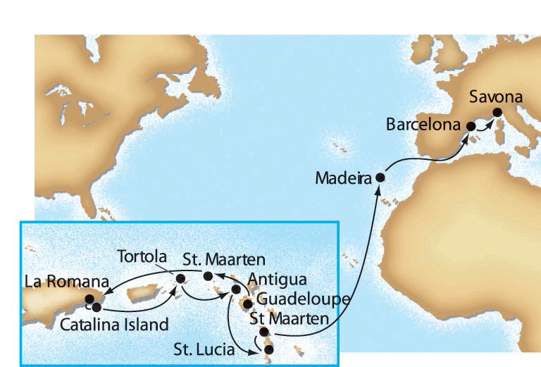 Spring Voyage via Bermuda cruise map-costa magica cruise ship- Costa Cruises