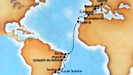 Transatlantic  Southbound  cruise map-costa victoria cruise ship - Costa Cruises